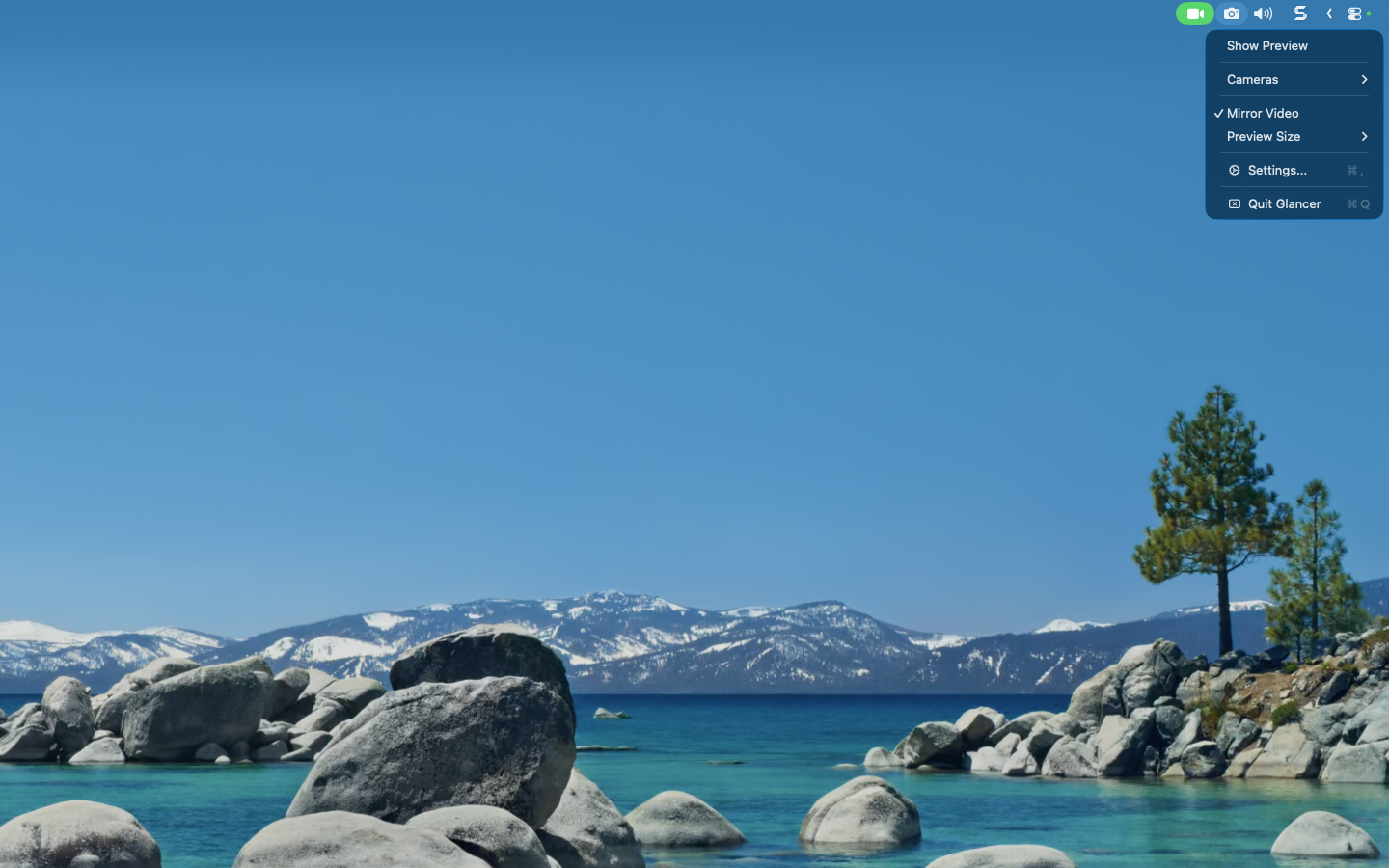 QuickGlancer Menu - Context menu with camera selection and options