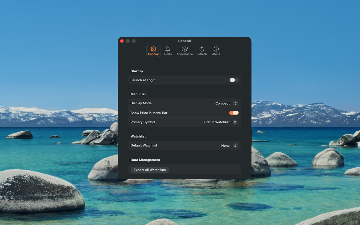 Toucan Ticker - Price alerts configuration